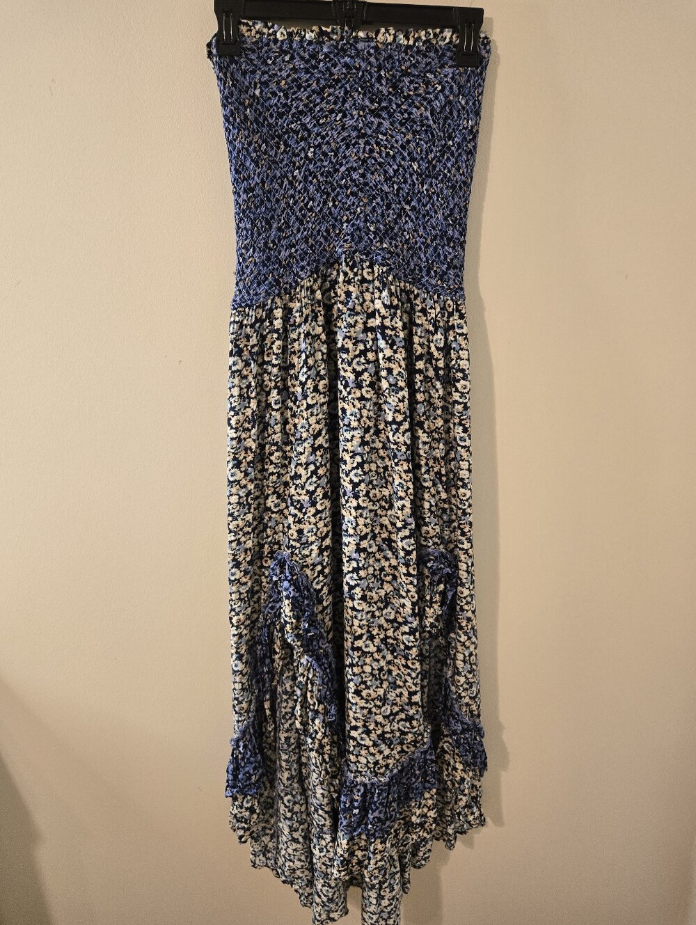 Free People Dress LARGE One I Love in Denim Combo Floral Midi Sundress Boho - Picture 8 of 9